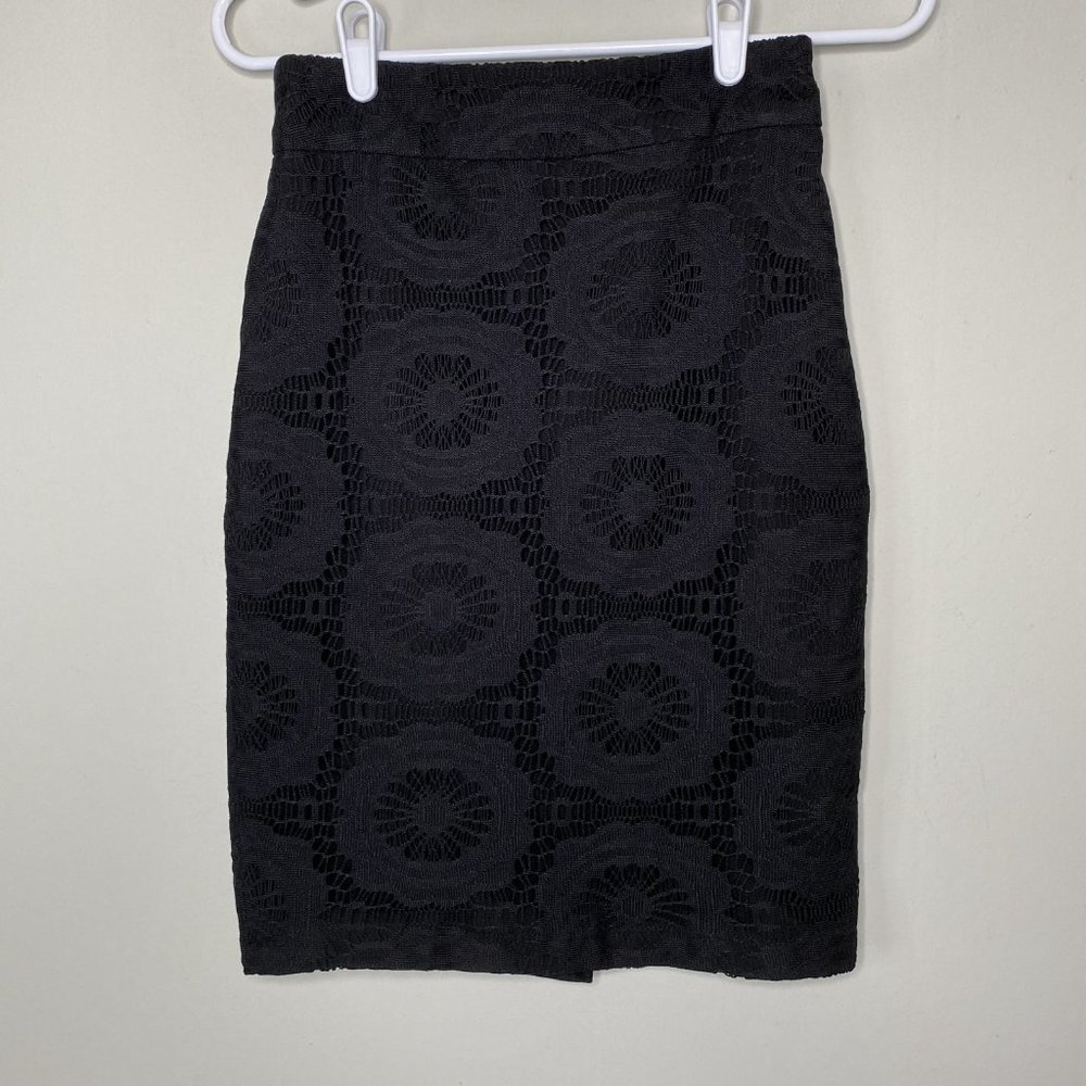 Kara Girl Pencil Skirt Women's S Small Black Lace Floral Geometric Work Office